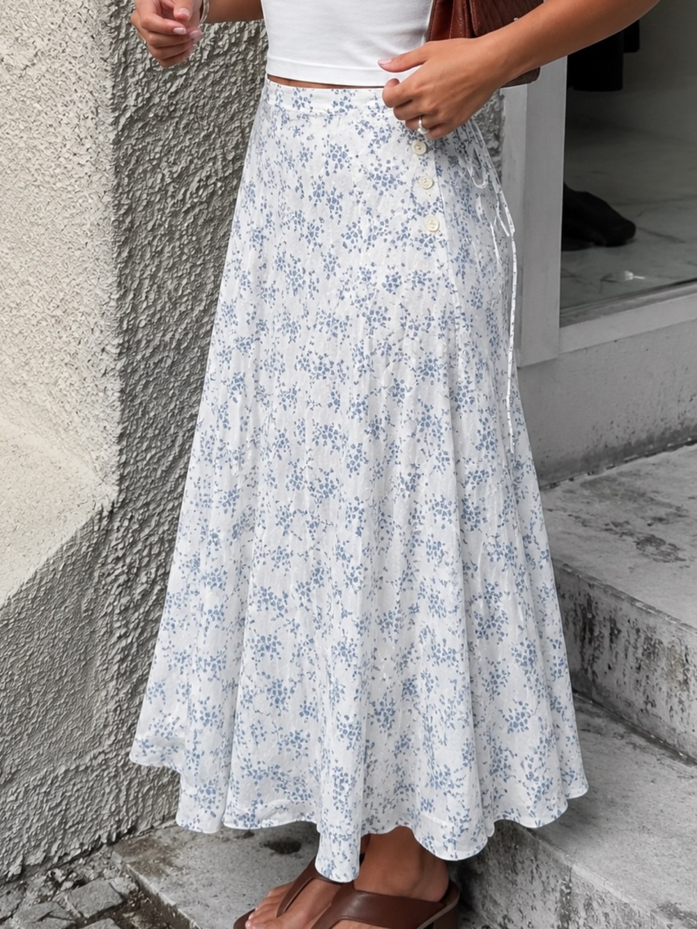 GAP Blue Floral 100% Cotton Wrap Midi Skirt - Sz 2 Summer 2009